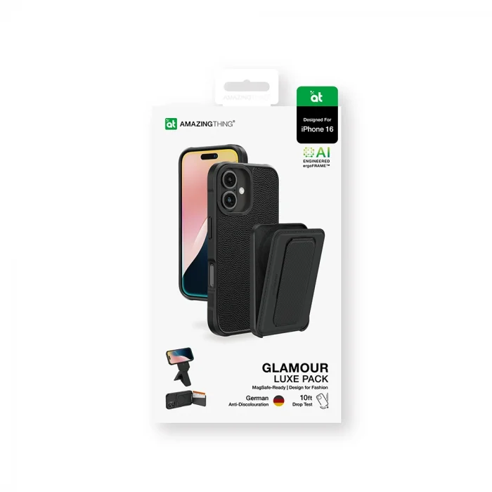 iPhone 16 Kılıf M-safe Şarj Özellikli Standlı Kartlıklı Set Amazingthing Glamour Luxe Serisi Kapak