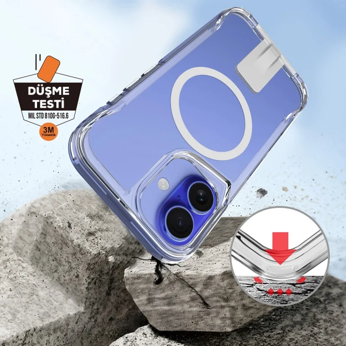iPhone 16 Kılıf M-safe Şarj Özellikli T-Max Standlı Kapak