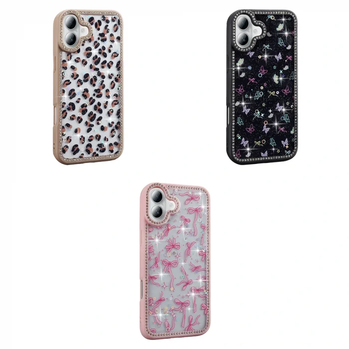 iPhone 16 Kılıf Taşlı ve Simli Tasarım Azra Kapak