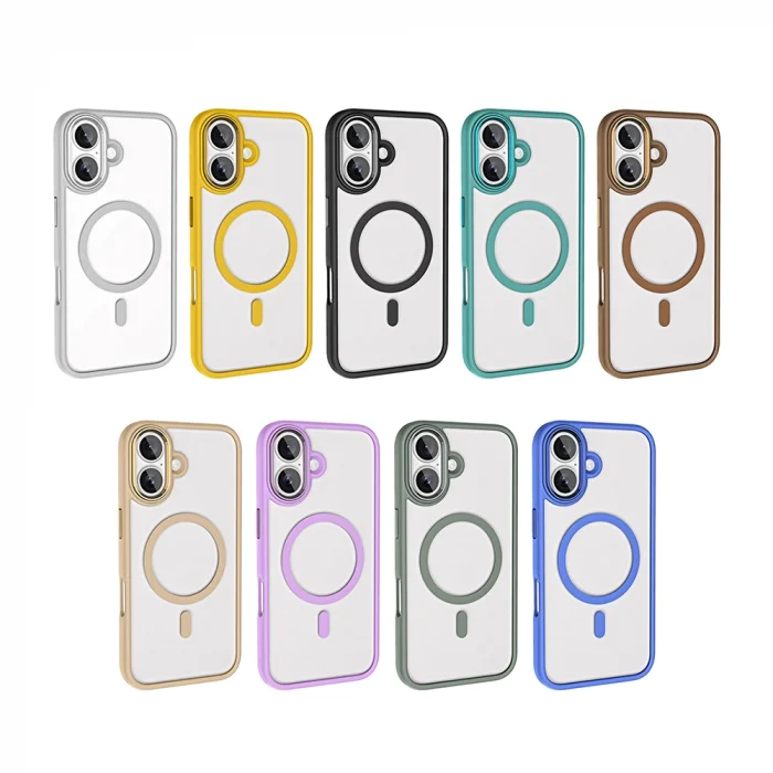 iPhone 16 Kılıf Wireless Şarj Özellikli Krom M-safe Silikon Kapak