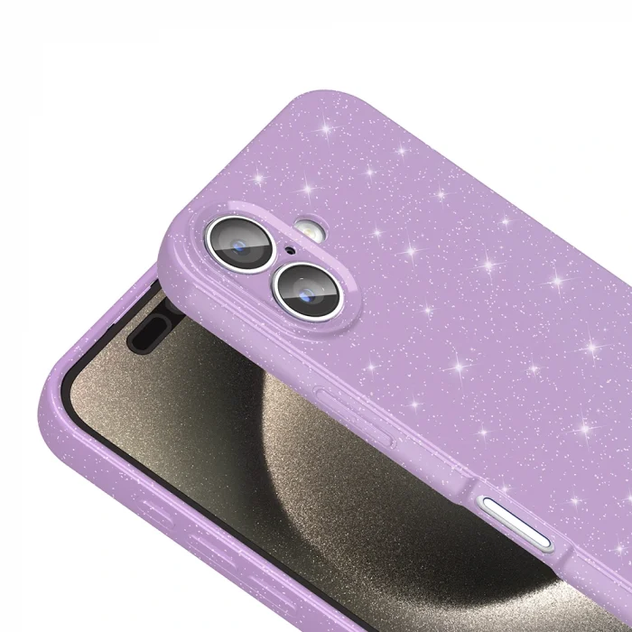 iPhone 16 Plus Kılıf Kamera Korumalı Simli Lüks Koton Kapak