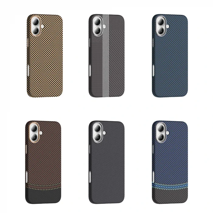 iPhone 16 Plus Kılıf M-safe Şarj Özellikli Karbon Fiber Görünümlü Gros Kapak