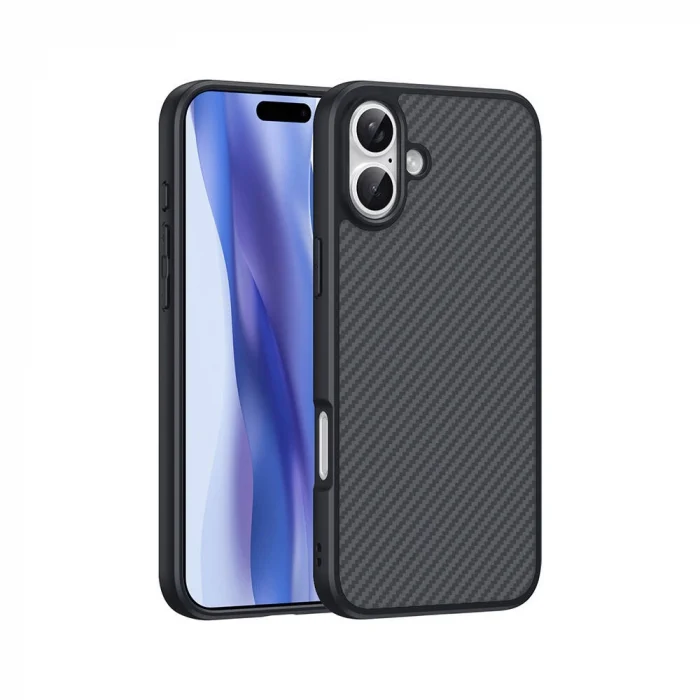 iPhone 16 Plus Kılıf M-safe Şarj Özellikli Karbon Fiber Tasarımlı Elnino Kapak