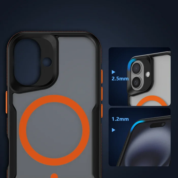 iPhone 16 Plus Kılıf M-safe Şarj Özellikli Renkli Kenar Airbag Şeritli Lamer Kapak