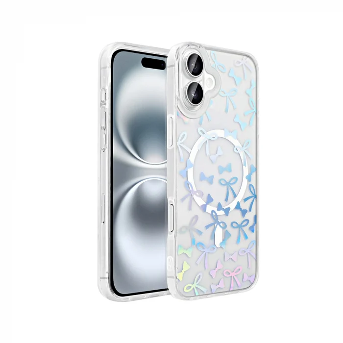 iPhone 16 Plus Kılıf M-Safe Şarj Özellikli Şeffaf Folk Sert Kapak