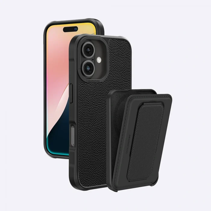 Apple iPhone 16 Plus Kılıf M-safe Şarj Özellikli Standlı Kartlıklı Set Amazinghing Glamour Luxe Serisi Kapak