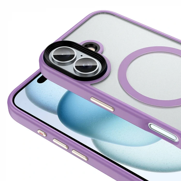 iPhone 16 Plus Kılıf Mat Arka Yüzey Wireless Şarj Özellikli Flet M-safe Kapak