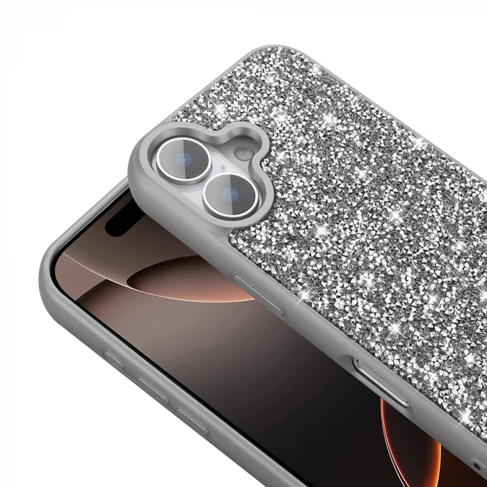 iPhone 16 Plus Kılıf Parlak Taşlı Tasarım Pırlanta Kapak