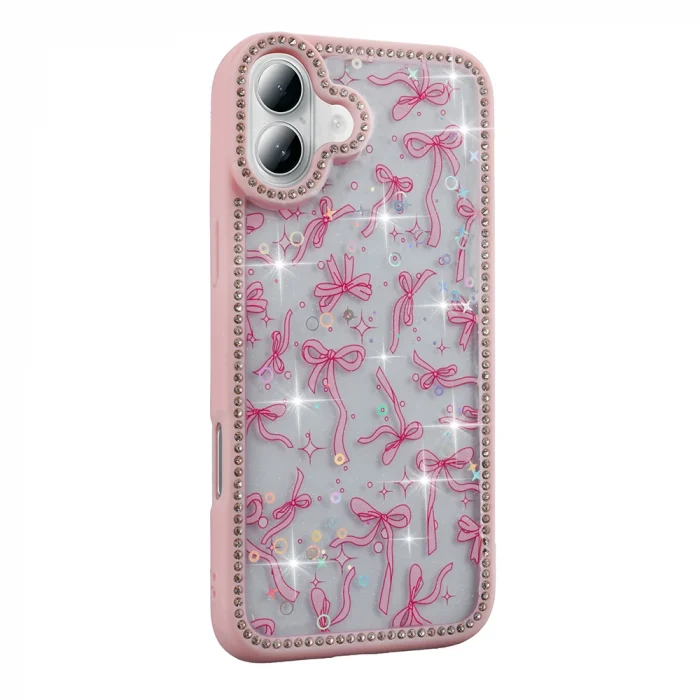 iPhone 16 Plus Kılıf Taşlı ve Simli Tasarım Azra Kapak