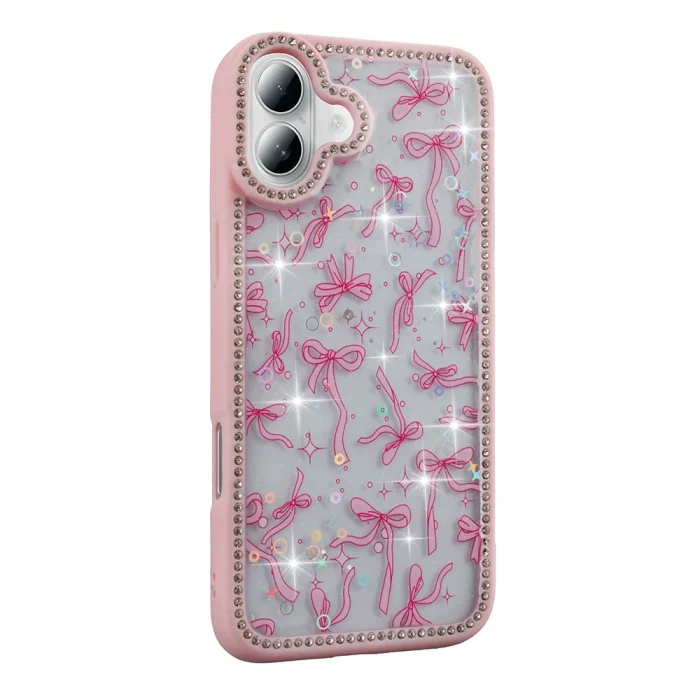 iPhone 16 Plus Kılıf Taşlı ve Simli Tasarım Azra Kapak