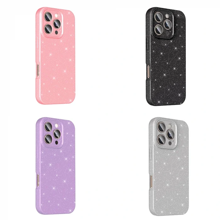 iPhone 16 Pro Kılıf Kamera Korumalı Simli Lüks Koton Kapak