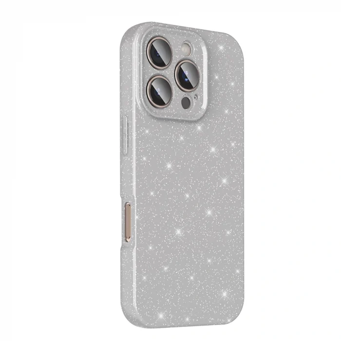 iPhone 16 Pro Kılıf Kamera Korumalı Simli Lüks Koton Kapak