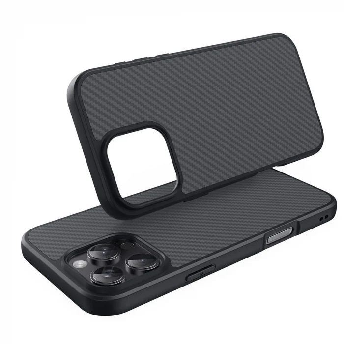 iPhone 16 Pro Kılıf M-safe Şarj Özellikli Karbon Fiber Tasarımlı Elnino Kapak