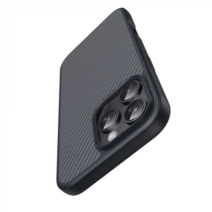 iPhone 16 Pro Kılıf M-safe Şarj Özellikli Karbon Fiber Tasarımlı Elnino Kapak