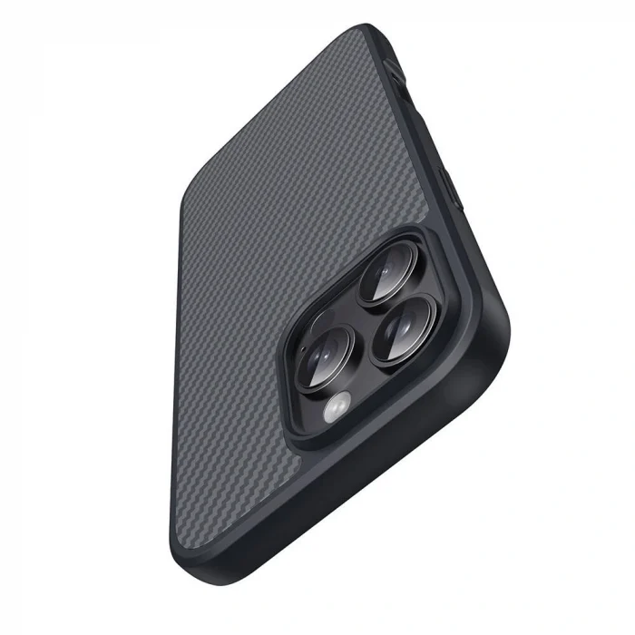 iPhone 16 Pro Kılıf M-safe Şarj Özellikli Karbon Fiber Tasarımlı Elnino Kapak