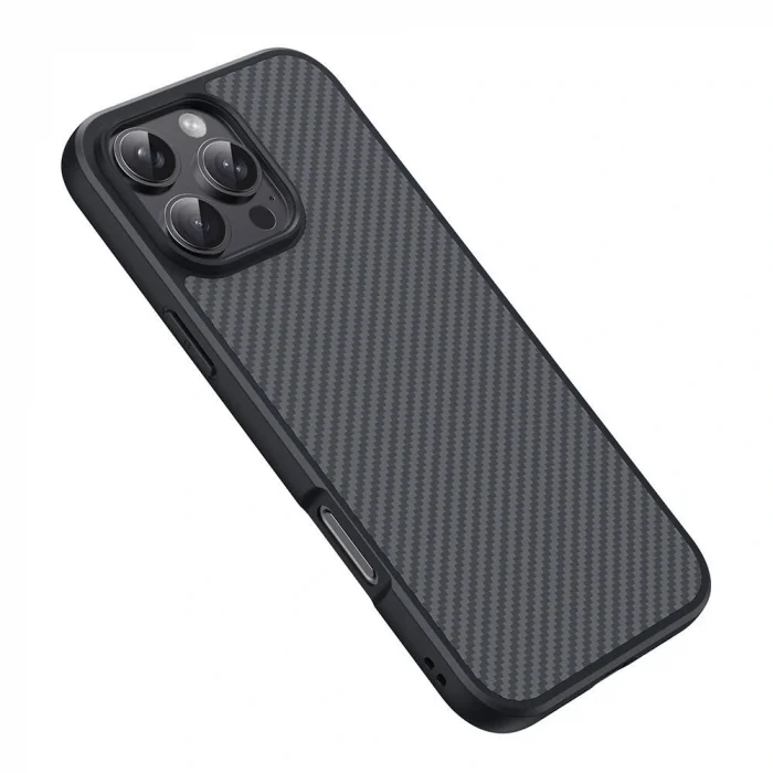 iPhone 16 Pro Kılıf M-safe Şarj Özellikli Karbon Fiber Tasarımlı Elnino Kapak