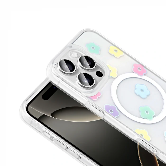 iPhone 16 Pro Kılıf M-Safe Şarj Özellikli Şeffaf Folk Sert Kapak