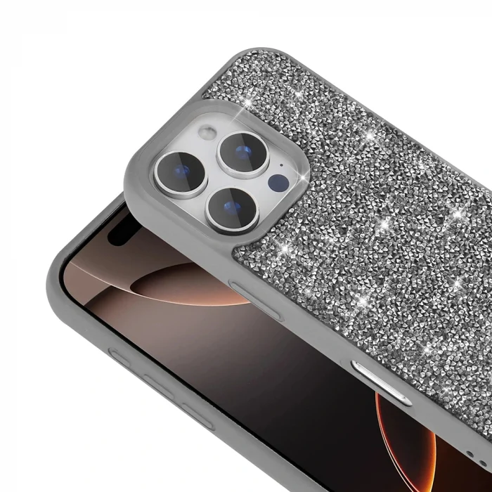 iPhone 16 Pro Kılıf Parlak Taşlı Tasarım Pırlanta Kapak