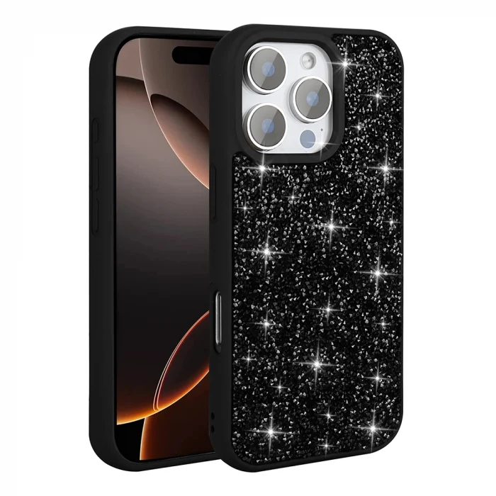 iPhone 16 Pro Kılıf Parlak Taşlı Tasarım Pırlanta Kapak