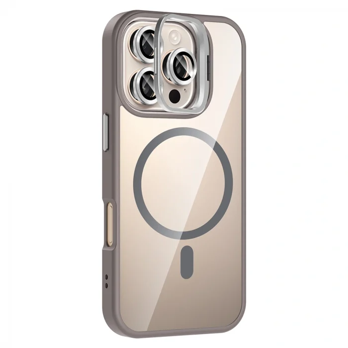 iPhone 16 Pro Kılıf Standlı ve Kamera Lens Hediyeli M-Safe Şarj Özellikli Etro Kapak