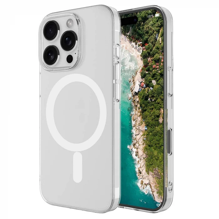 iPhone 16 Pro Kılıf M-safe Şarj Özellikli Şeffaf Tek Kamera Çerçeveli Porto Kapak