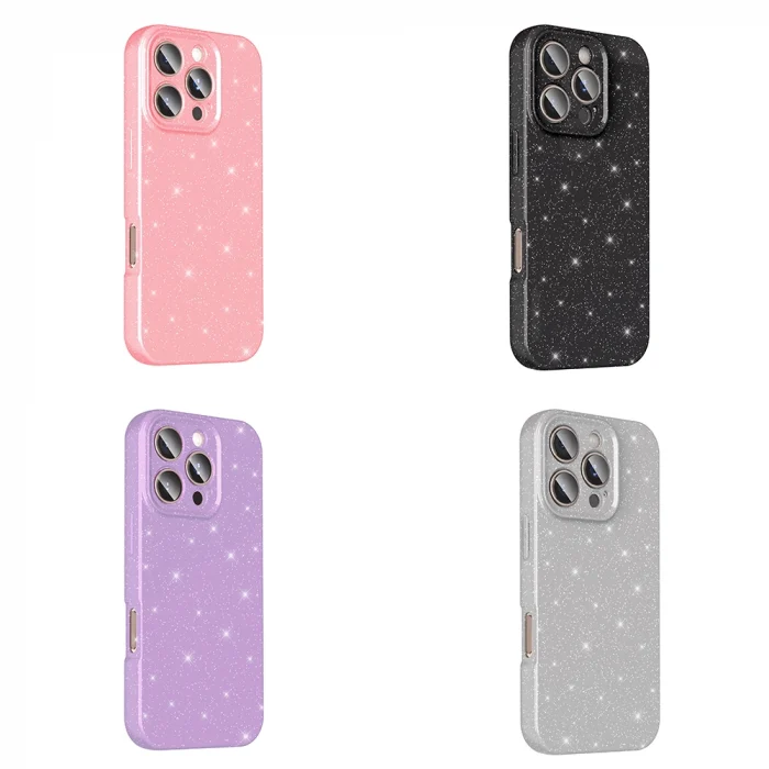 iPhone 16 Pro Max Kılıf Kamera Korumalı Simli Lüks Koton Kapak