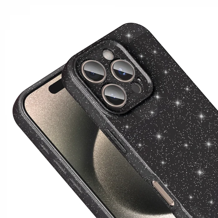 iPhone 16 Pro Max Kılıf Kamera Korumalı Simli Lüks Koton Kapak