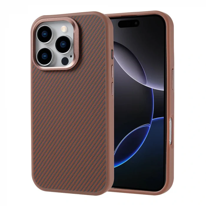 iPhone 16 Pro Max Kılıf M-safe Şarj Özellikli Karbon Fiber Görünümlü Troy Kapak