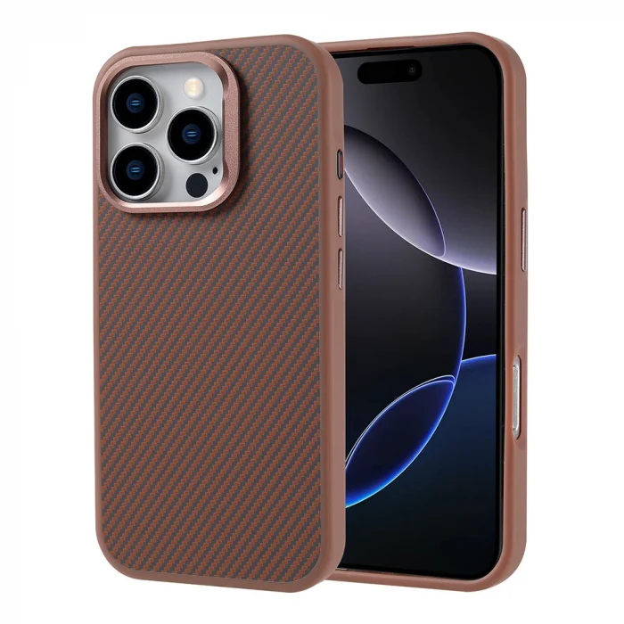 iPhone 16 Pro Max Kılıf M-safe Şarj Özellikli Karbon Fiber Görünümlü Troy Kapak