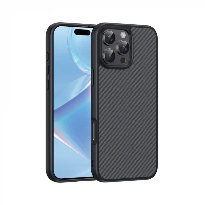 iPhone 16 Pro Max Kılıf M-safe Şarj Özellikli Karbon Fiber Tasarımlı Elnino Kapak