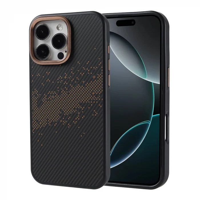 iPhone 16 Pro Max Kılıf M-safe Şarj Özellikli Karbon Fiber Tasarımlı Vave Kapak