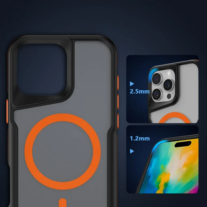 iPhone 16 Pro Max Kılıf M-safe Şarj Özellikli Renkli Kenar Airbag Şeritli Lamer Kapak