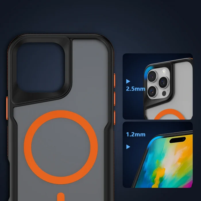 iPhone 16 Pro Max Kılıf M-safe Şarj Özellikli Renkli Kenar Airbag Şeritli Lamer Kapak