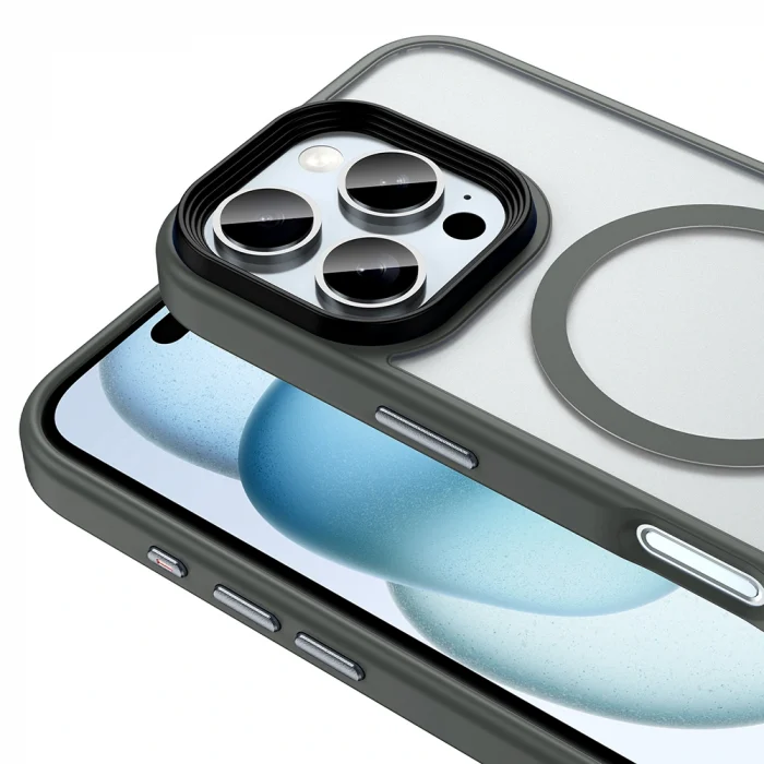 iPhone 16 Pro Max Kılıf Mat Arka Yüzey Wireless Şarj Özellikli Flet M-safe Kapak