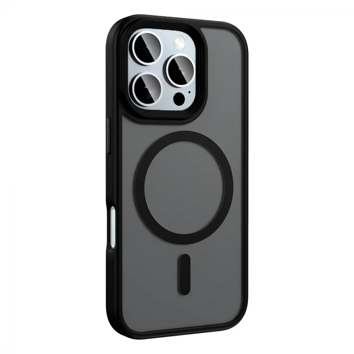 iPhone 16 Pro Max Kılıf Mat Arka Yüzey Wireless Şarj Özellikli Flet M-safe Kapak