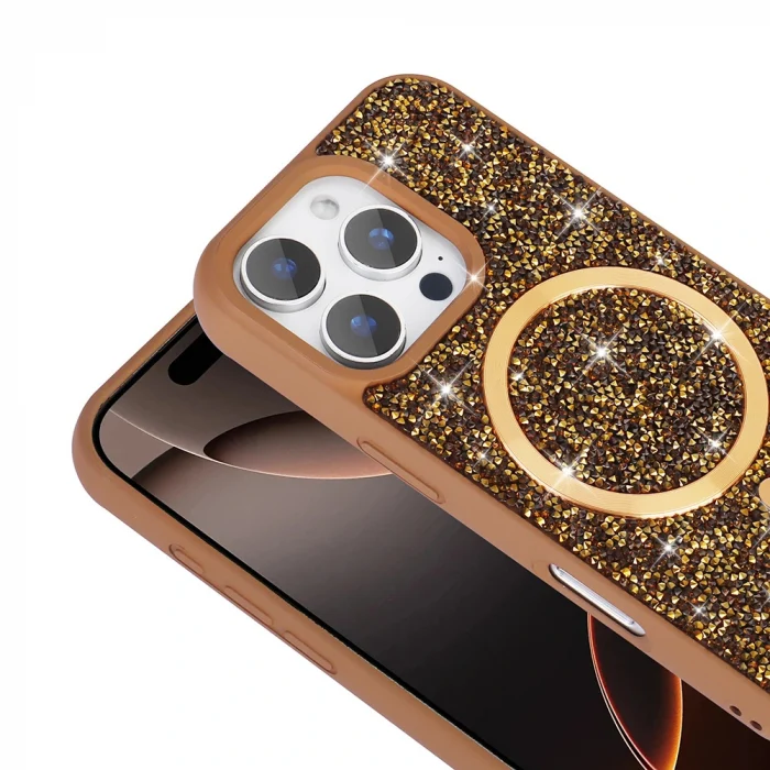 iPhone 16 Pro Max Kılıf Pırlanta Tasarımlı M-safe Şarj Özellikli Mozaik Silikon Kapak