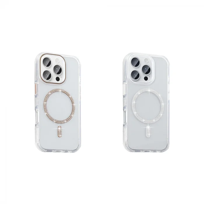 iPhone 16 Pro Max Kılıf Taşlı Tasarım M-safe Şarj Özellikli Koment Silikon Kapak