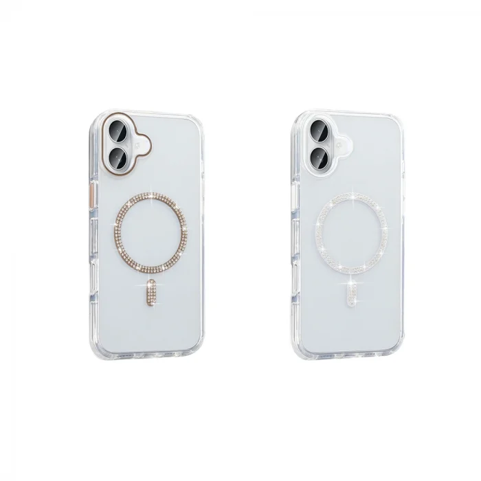 iPhone 16 Pro Max Kılıf Taşlı Tasarım M-safe Şarj Özellikli Koment Silikon Kapak