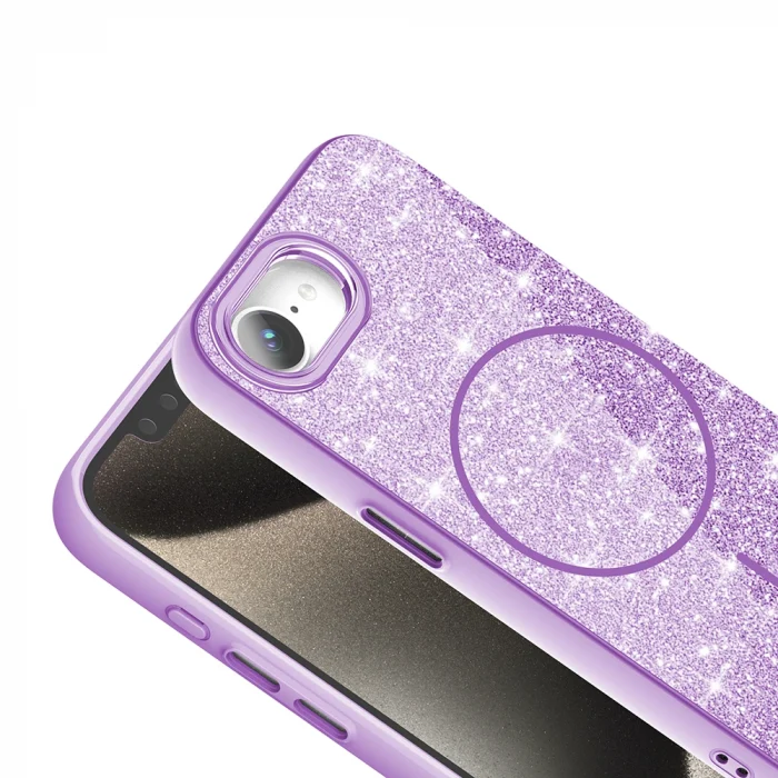 iPhone 16E Kılıf M-safe Şarj Özellikli Parlayan Simli Okso Kapak