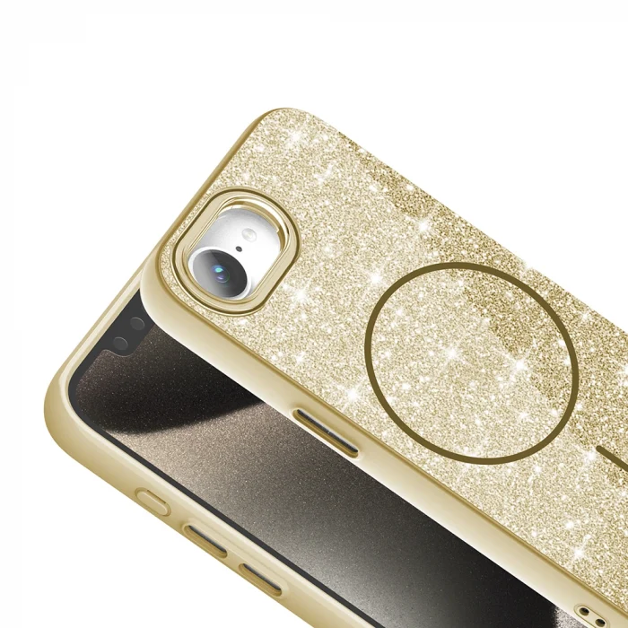 iPhone 16E Kılıf M-safe Şarj Özellikli Parlayan Simli Okso Kapak