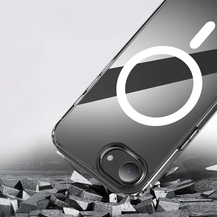 iPhone 16E Kılıf M-safe Şarj Özellikli Şeffaf Sert PC Embos Kapak