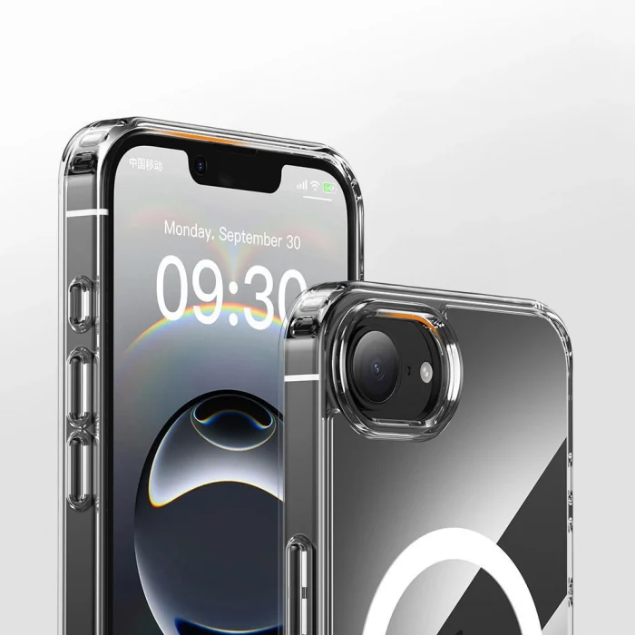 iPhone 16E Kılıf M-safe Şarj Özellikli Şeffaf Sert PC Embos Kapak