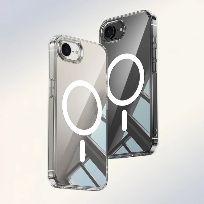 iPhone 16E Kılıf M-safe Şarj Özellikli Şeffaf Sert PC Embos Kapak