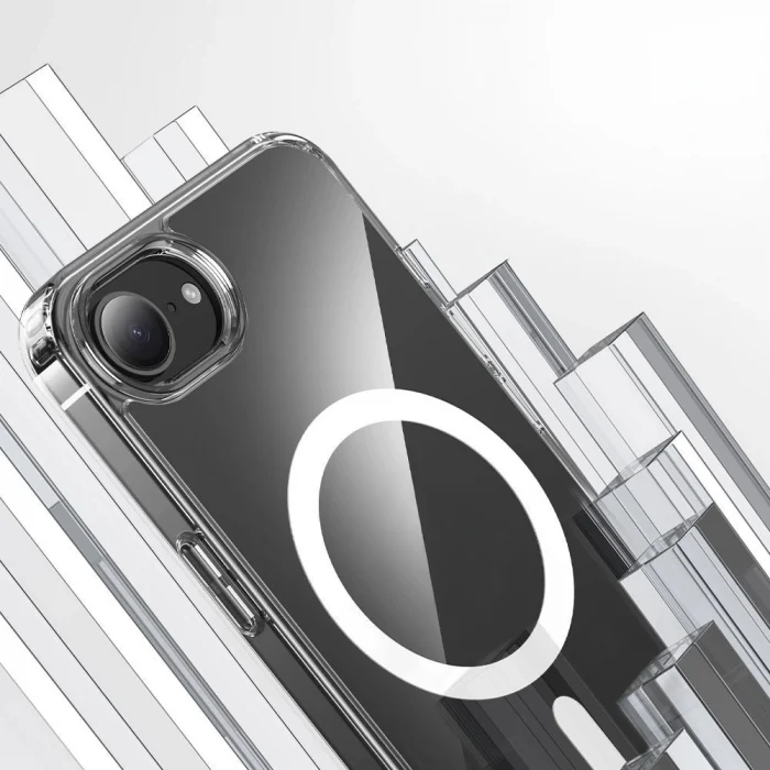 iPhone 16E Kılıf M-safe Şarj Özellikli Şeffaf Sert PC Embos Kapak