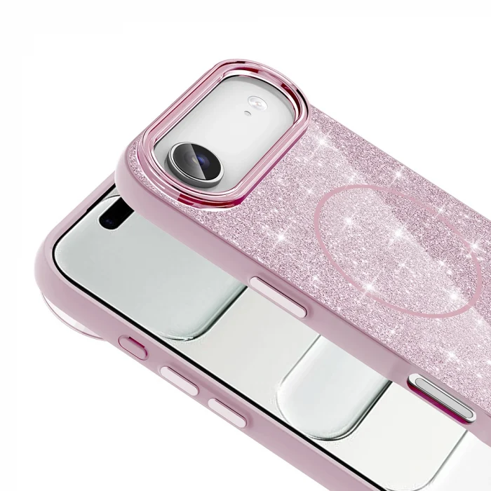 iPhone 17 Air Kılıf M-safe Şarj Özellikli Parlayan Simli Okso Kapak