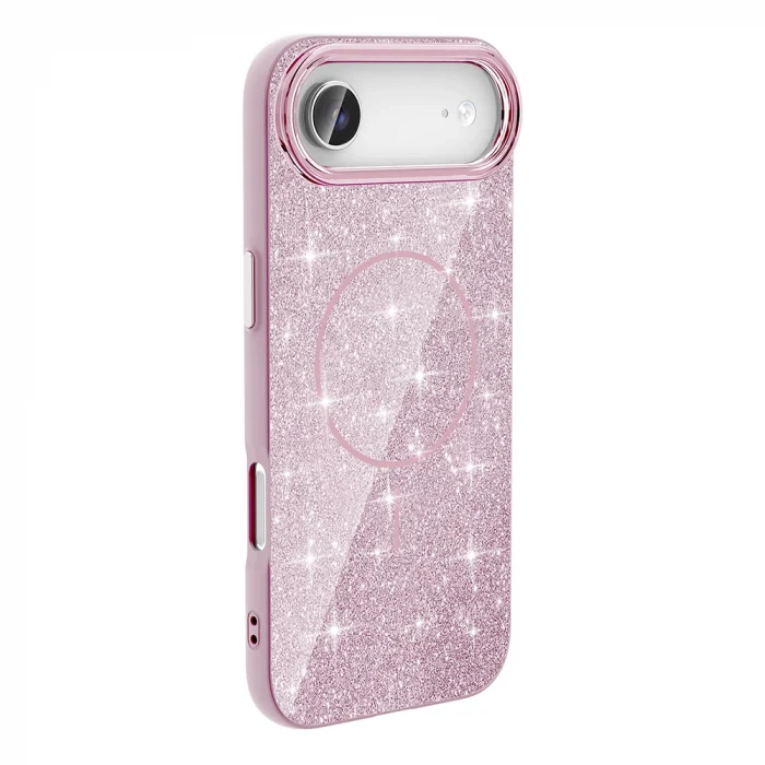 iPhone 17 Air Kılıf M-safe Şarj Özellikli Parlayan Simli Okso Kapak