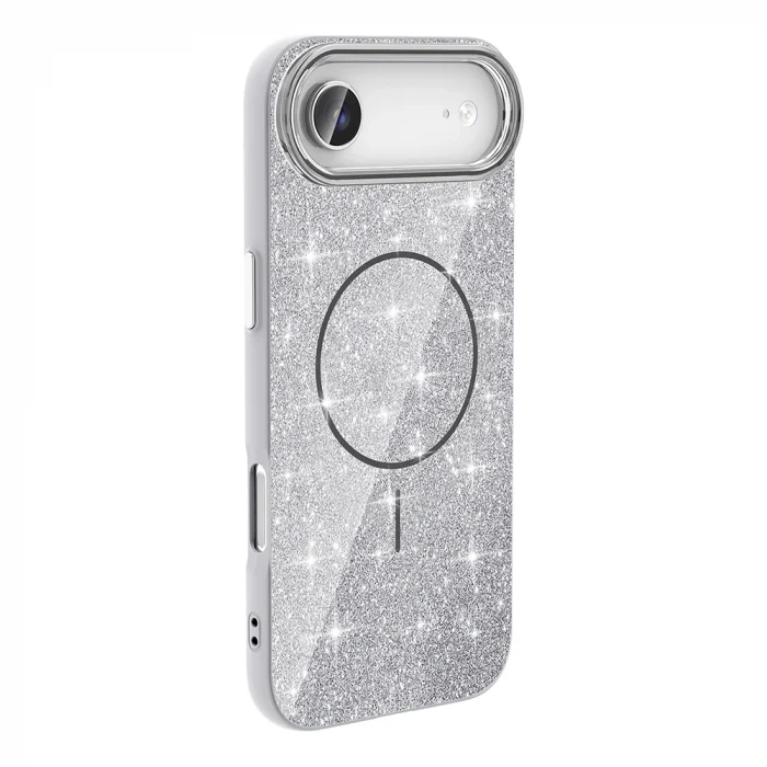 iPhone 17 Air Kılıf M-safe Şarj Özellikli Parlayan Simli Okso Kapak