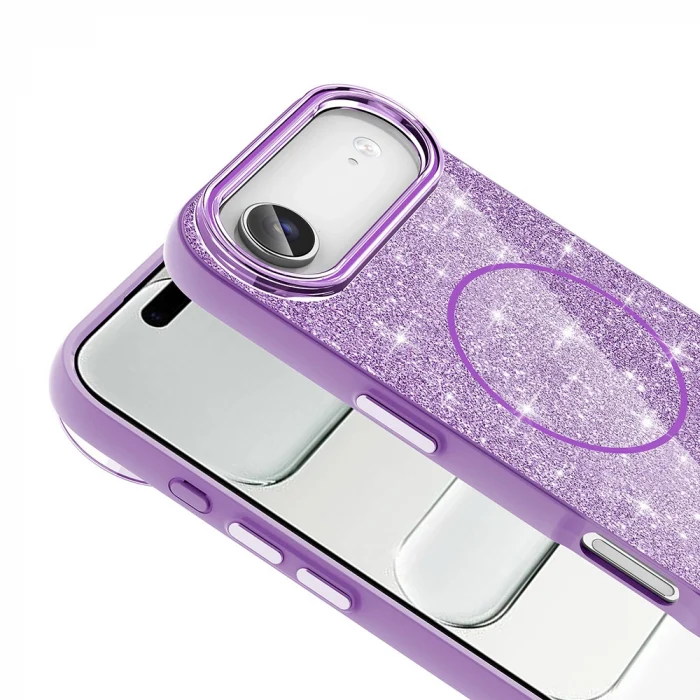 iPhone 17 Air Kılıf M-safe Şarj Özellikli Parlayan Simli Okso Kapak