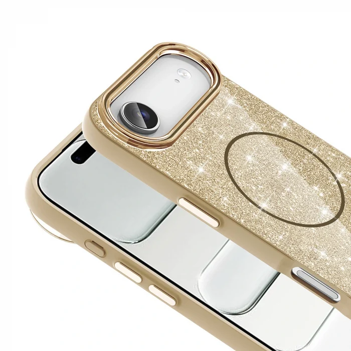 iPhone 17 Air Kılıf M-safe Şarj Özellikli Parlayan Simli Okso Kapak