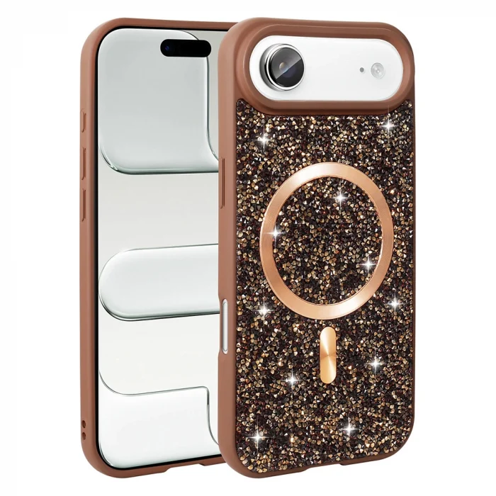 iPhone 17 Air Kılıf Pırlanta Tasarımlı M-safe Şarj Özellikli Mozaik Silikon Kapak